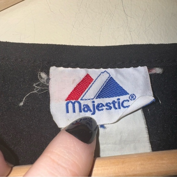 Men’s Vintage Majestic Brand San Francisco Logo Black Fleece Pullover Sweater - Picture 6 of 15